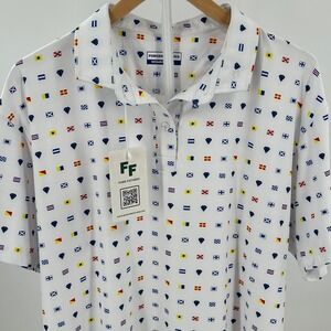 Fore Fathers Womens 2XL Golf Polo Nautical Flags Print Performance Shirt NWT